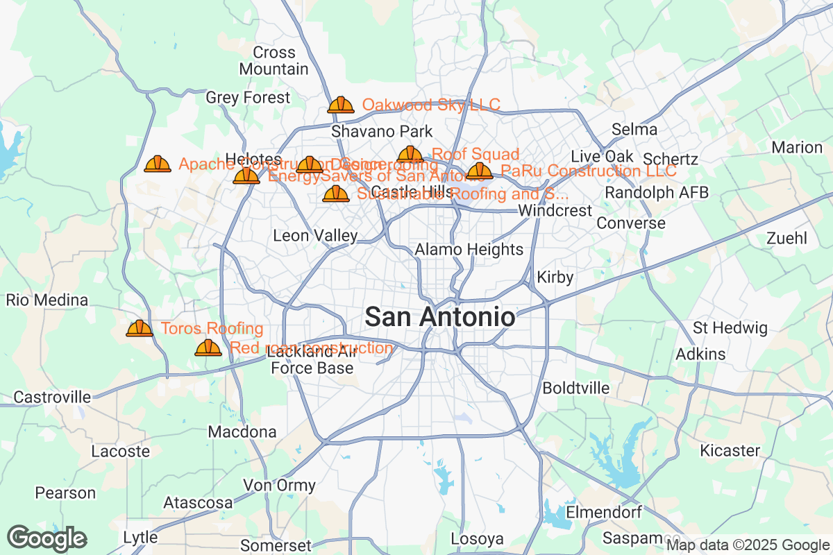 Map of Roofing Contractors in San Antonio, Texas