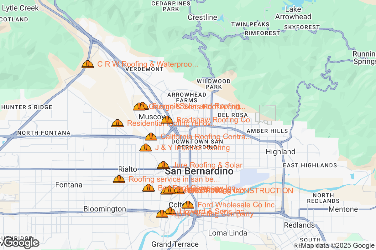 Map of Roofing Contractors in San Bernardino, California