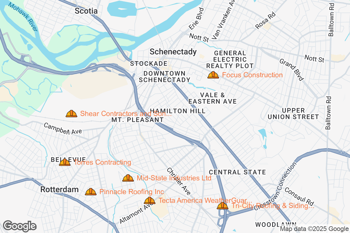 Map of Roofing Contractors in Schenectady, New York