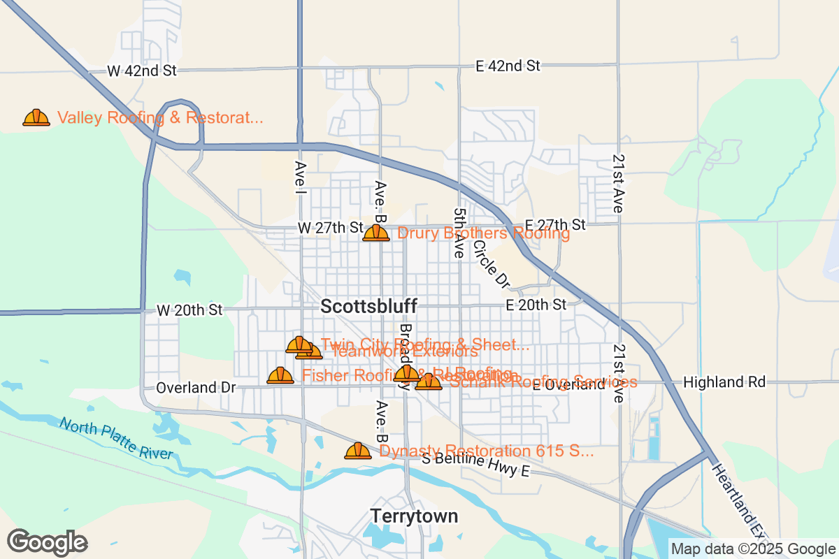 Map of Roofing Contractors in Scottsbluff, Nebraska