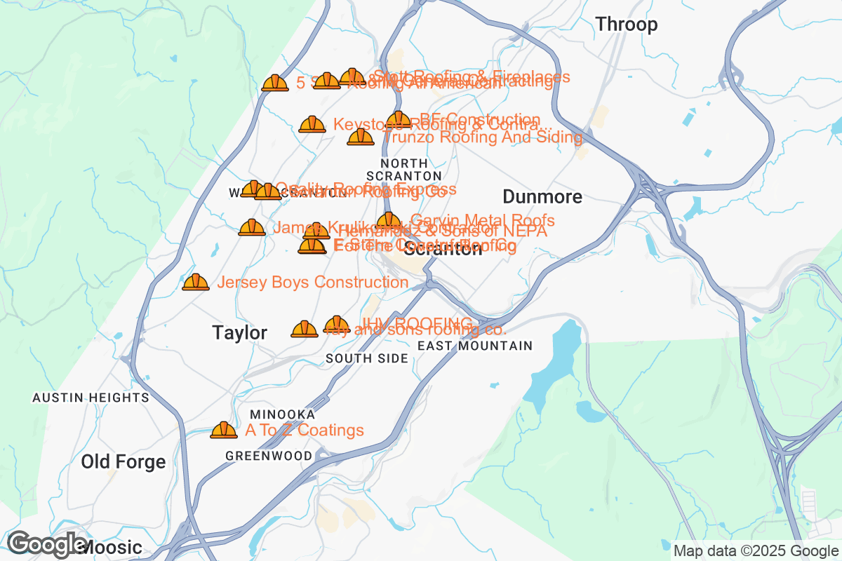 Map of Roofing Contractors in Scranton, Pennsylvania
