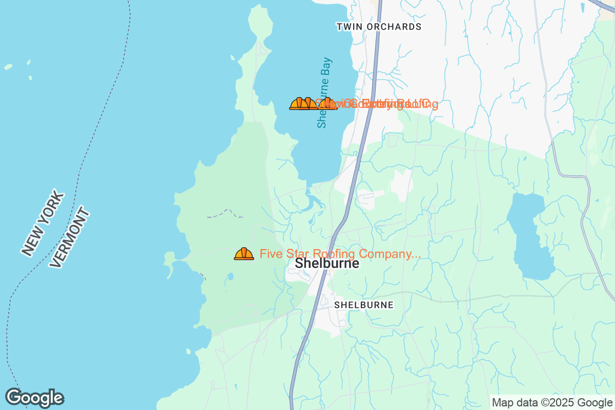 Map of Roofing Contractors in Shelburne, Vermont