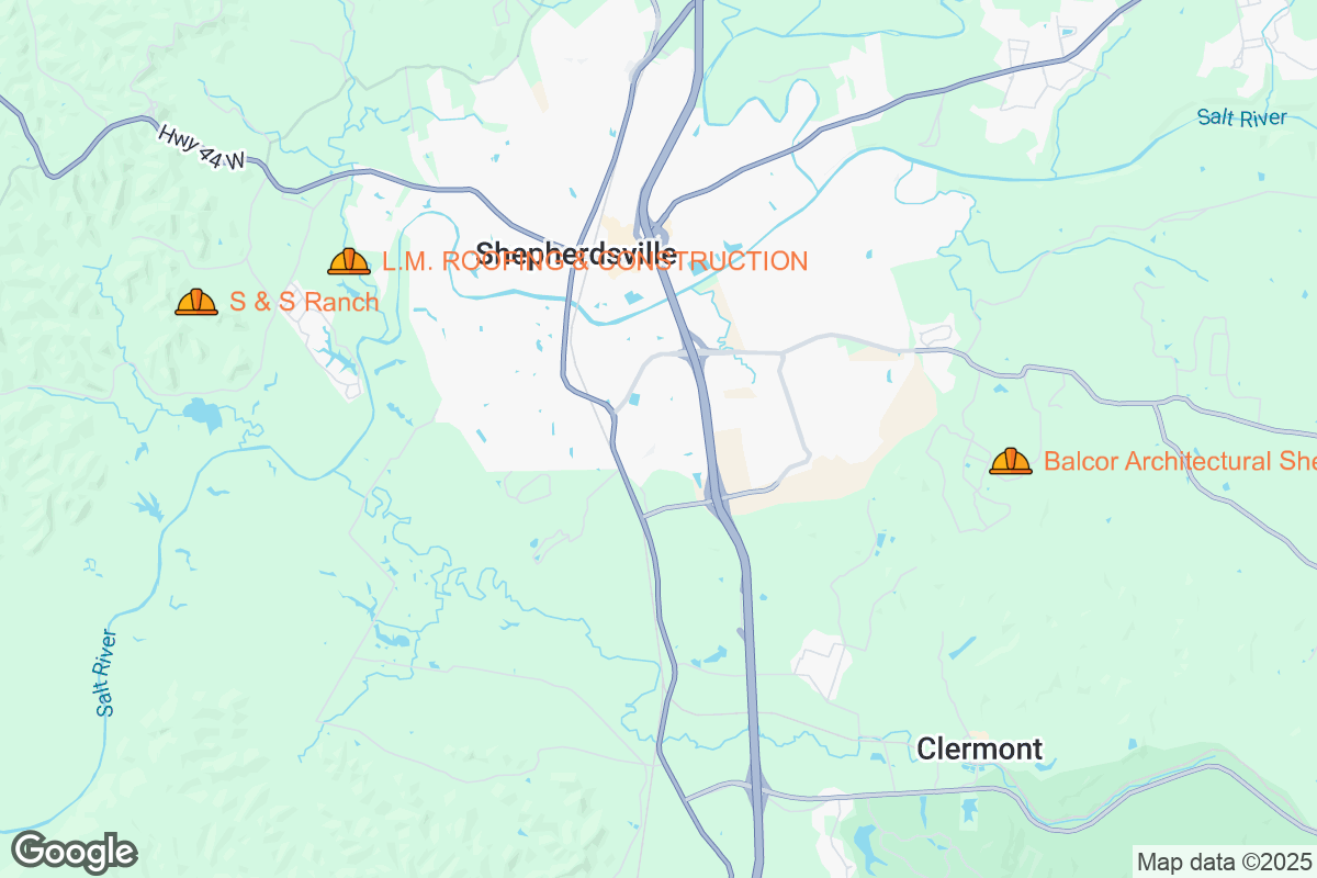 Map of Roofing Contractors in Shepherdsville, Kentucky