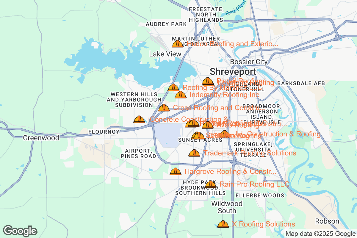 Map of Roofing Contractors in Shreveport, Louisiana