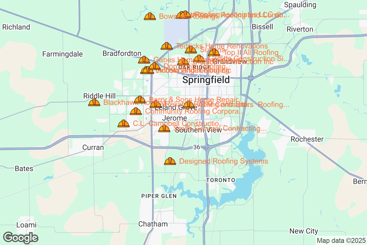 Map of Roofing Contractors in Springfield, Illinois