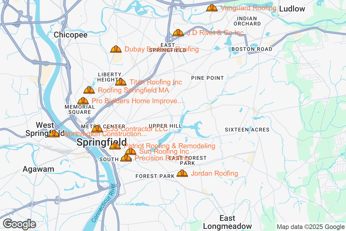 Map of Roofing Contractors in Springfield, Massachusetts