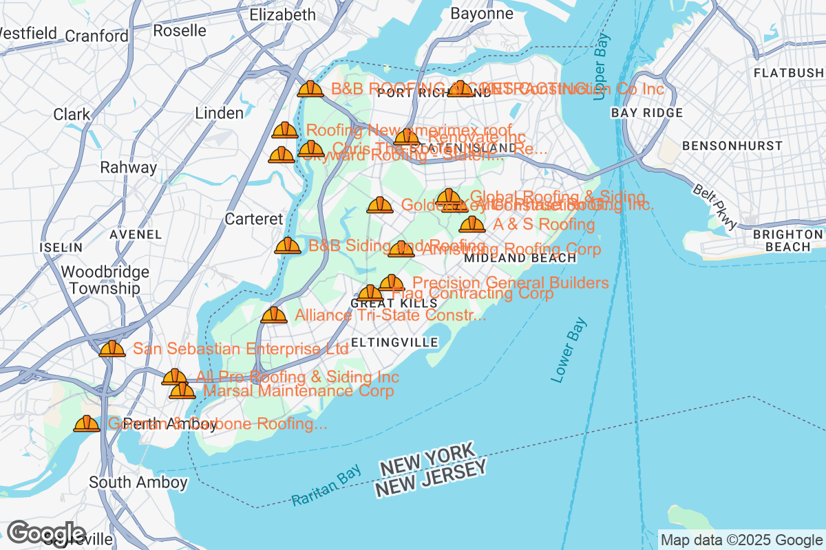 Map of Roofing Contractors in Staten Island, New York