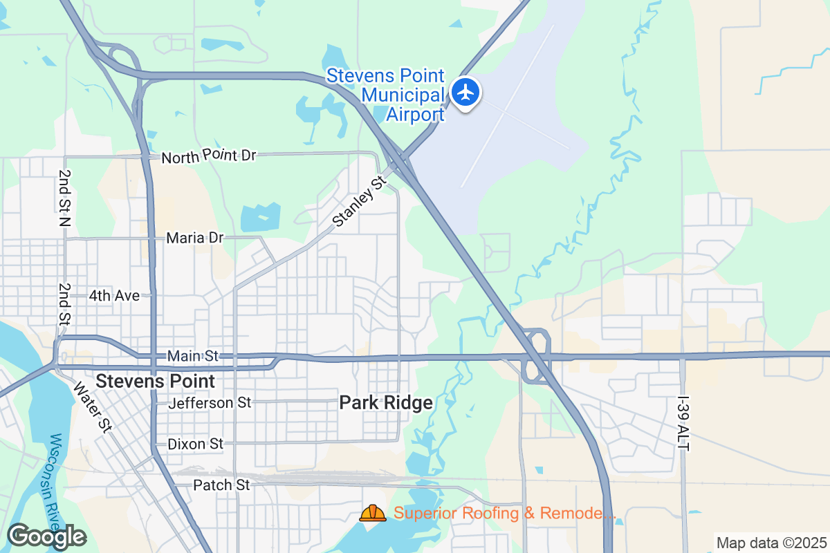 Map of Roofing Contractors in Stevens Point, Wisconsin
