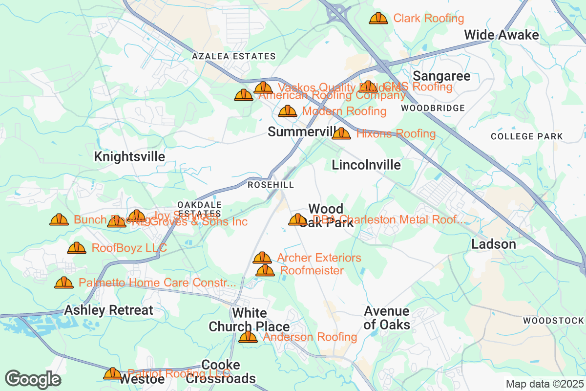 Map of Roofing Contractors in Summerville, South Carolina