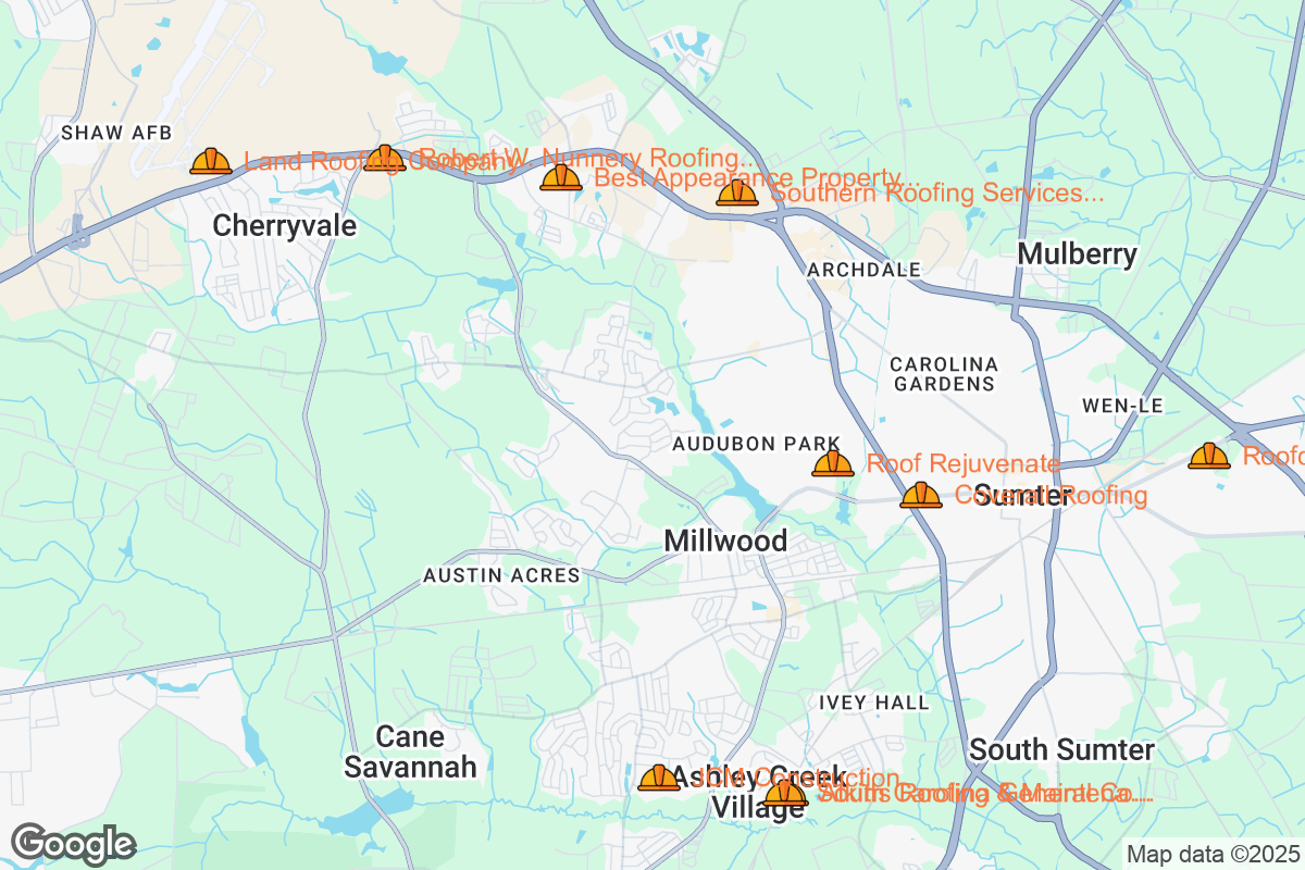 Map of Roofing Contractors in Sumter, South Carolina