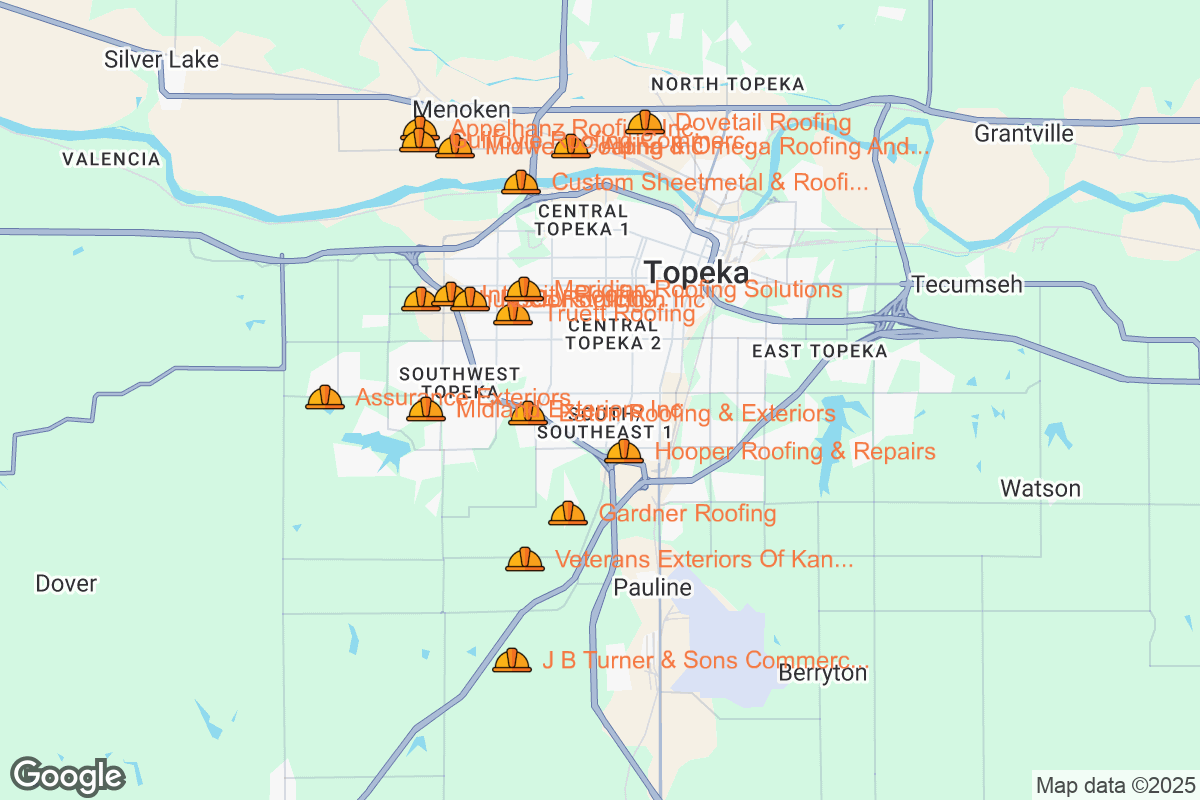 Map of Roofing Contractors in Topeka, Kansas