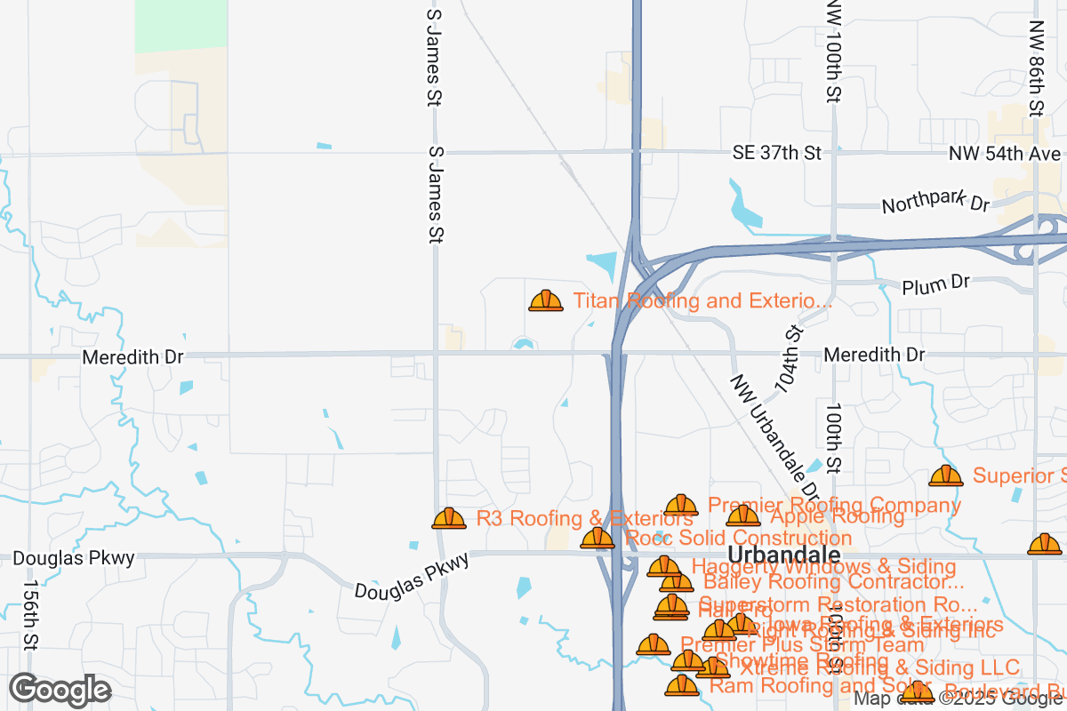 Map of Roofing Contractors in Urbandale, Iowa