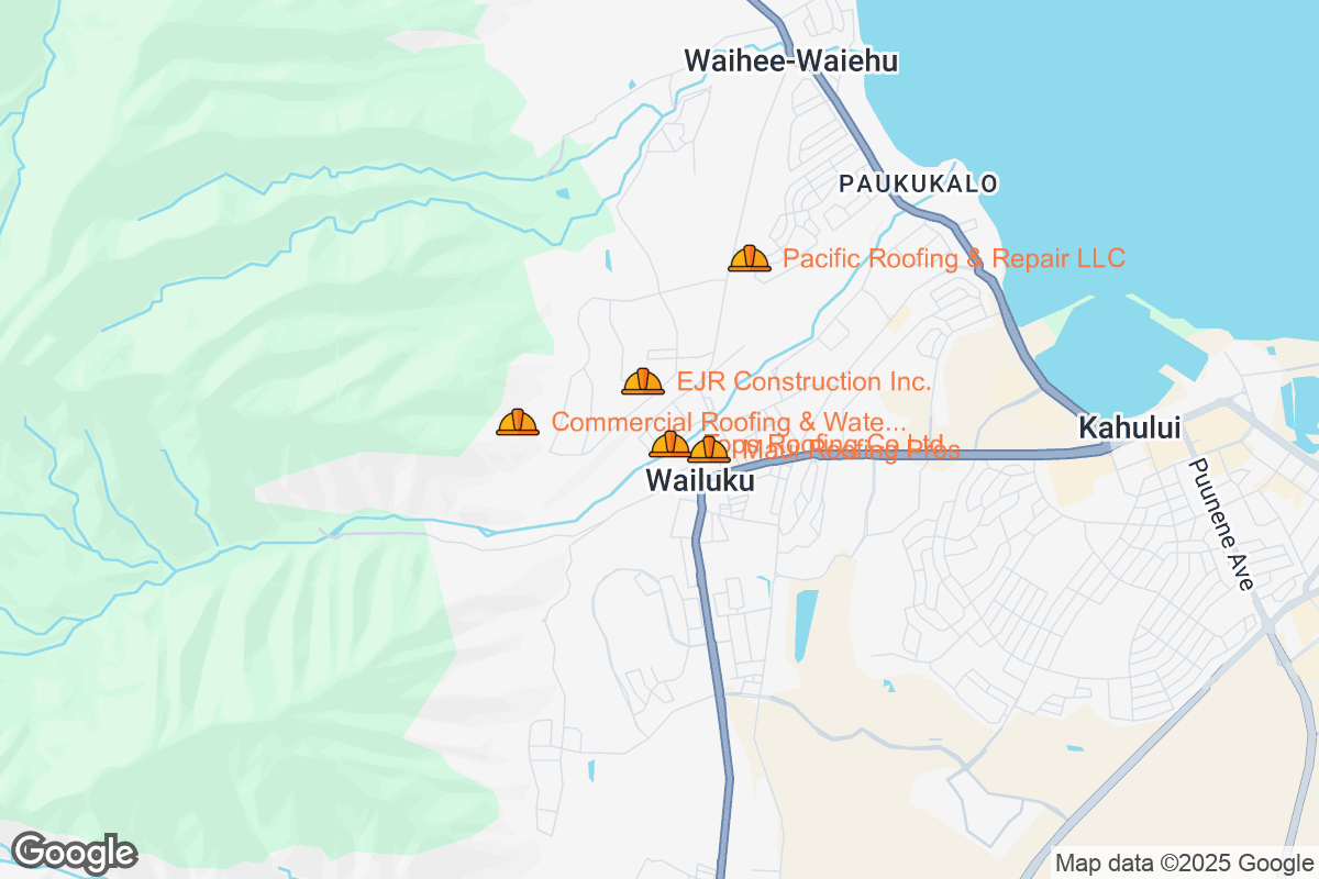 Map of Roofing Contractors in Wailuku, Hawaii