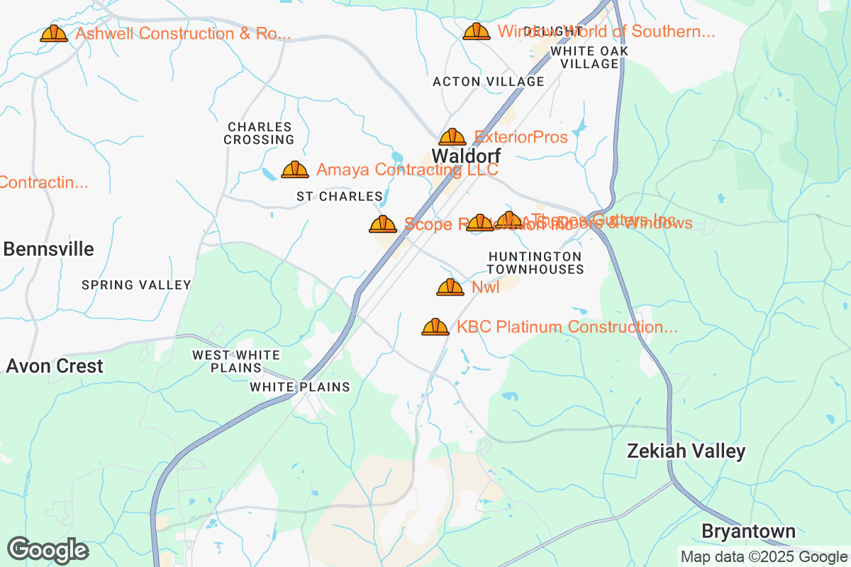 Map of Roofing Contractors in Waldorf, Maryland