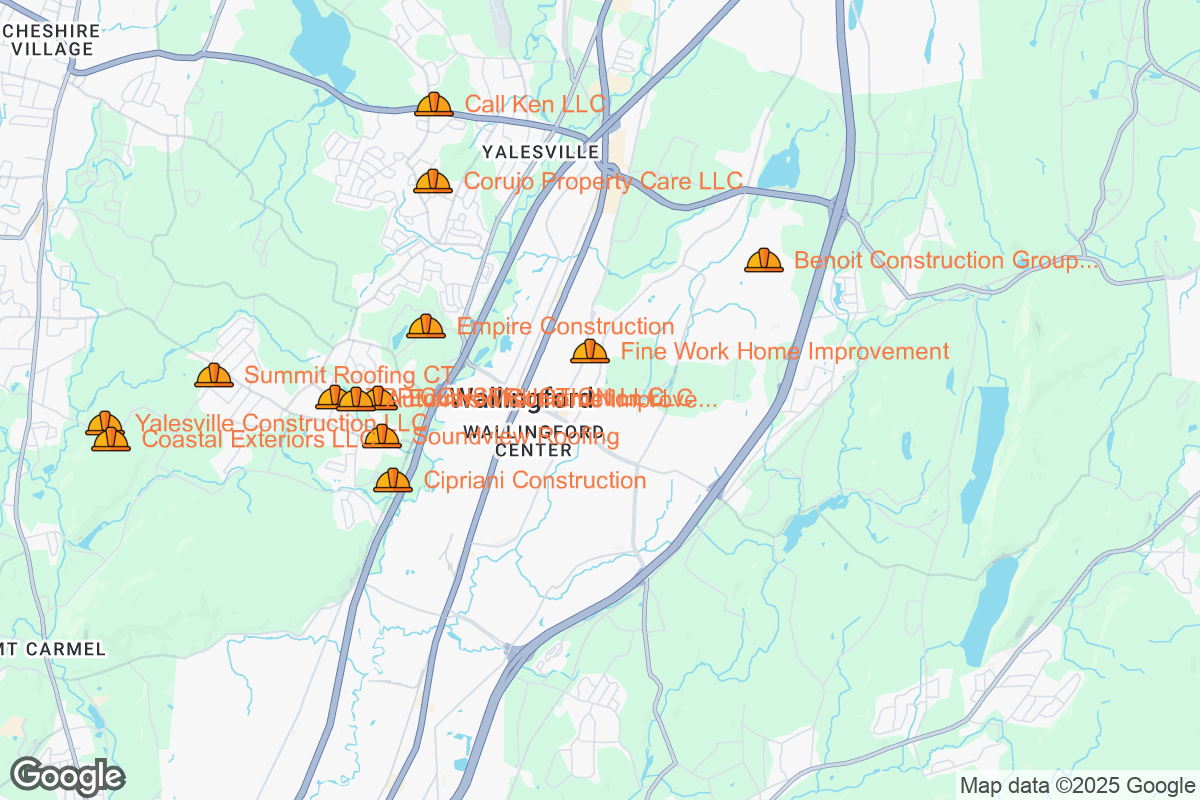 Map of Roofing Contractors in Wallingford, Connecticut