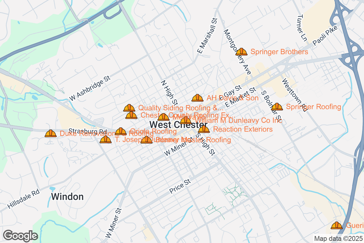 Map of Roofing Contractors in West Chester, Pennsylvania