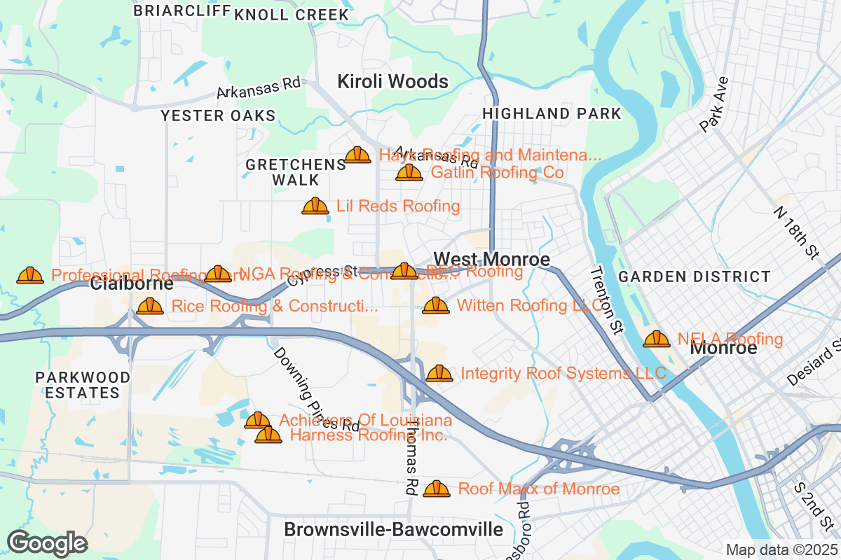 Map of Roofing Contractors in West Monroe, Louisiana