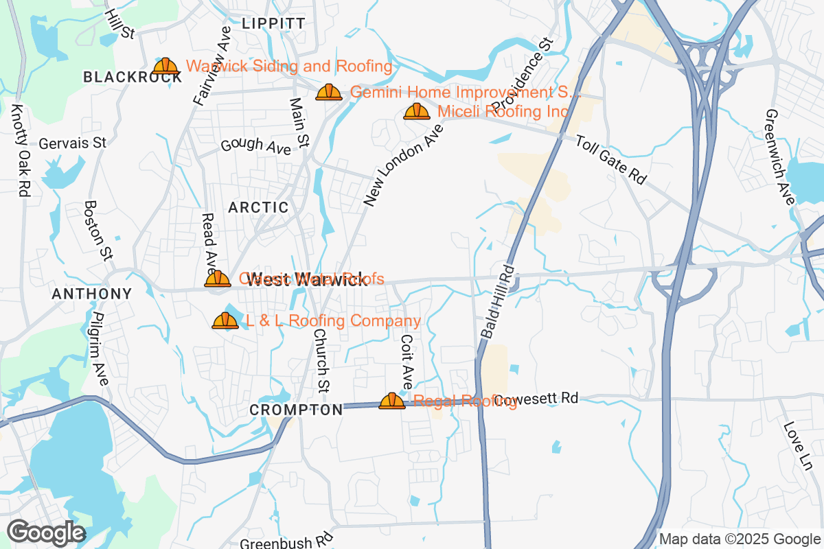 Map of Roofing Contractors in West Warwick, Rhode Island