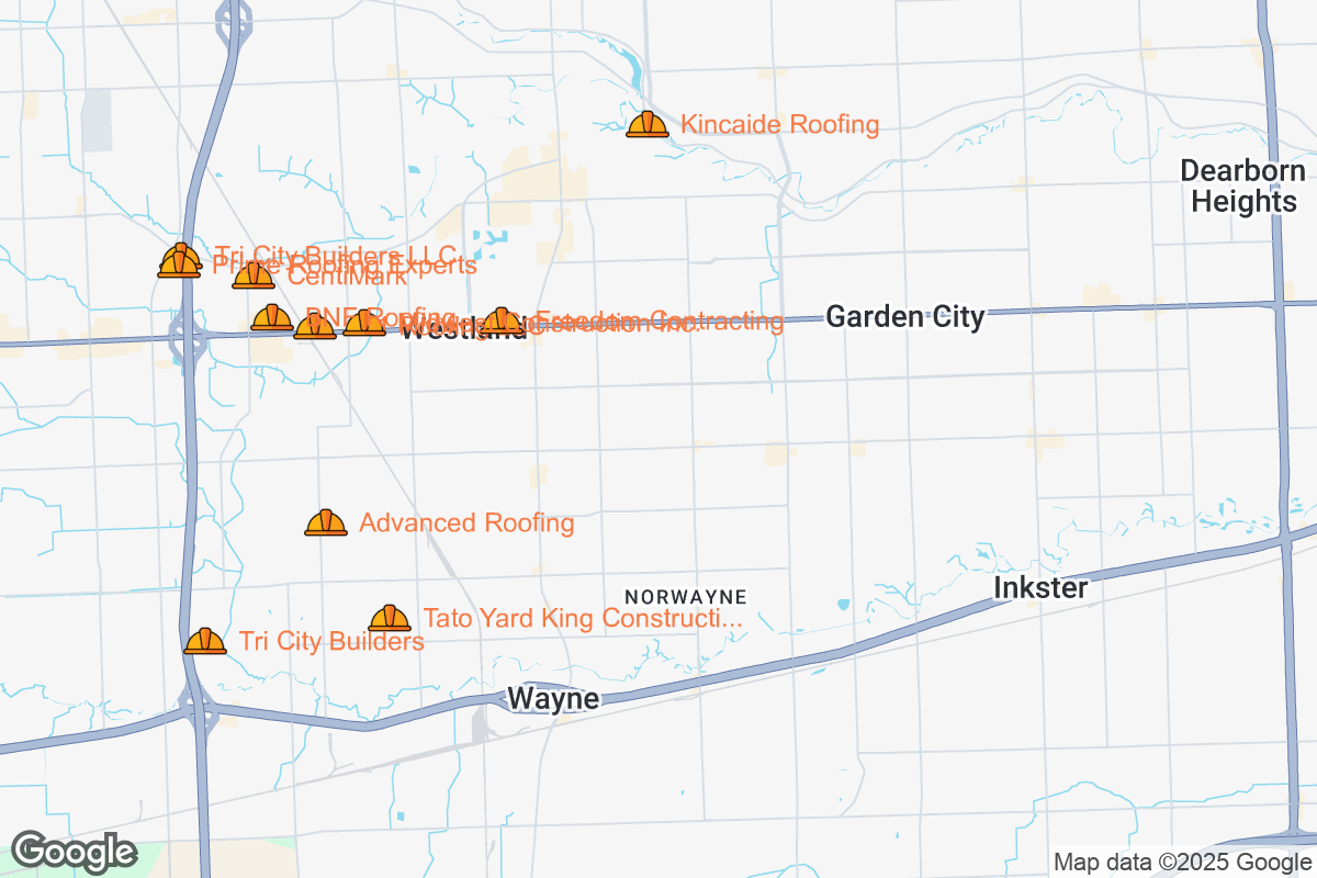 Map of Roofing Contractors in Westland, Michigan