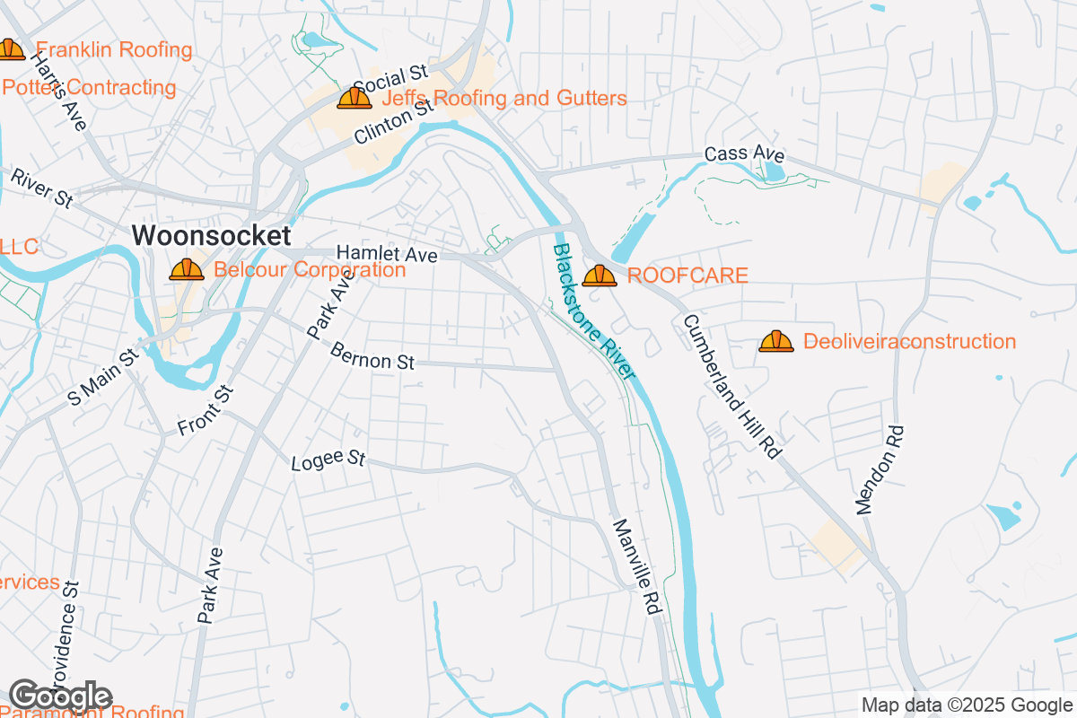Map of Roofing Contractors in Woonsocket, Rhode Island