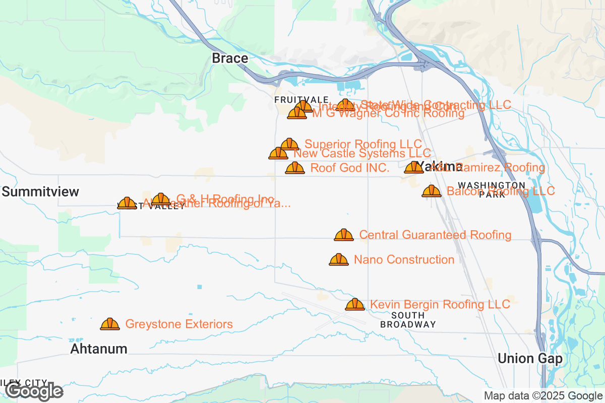 Map of Roofing Contractors in Yakima, Washington