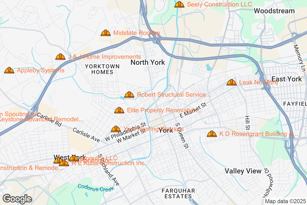 Map of Roofing Contractors in York, Pennsylvania