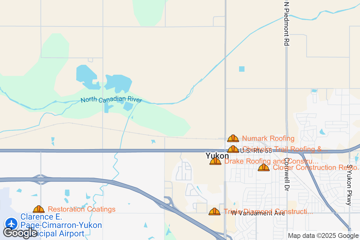 Map of Roofing Contractors in Yukon, Oklahoma