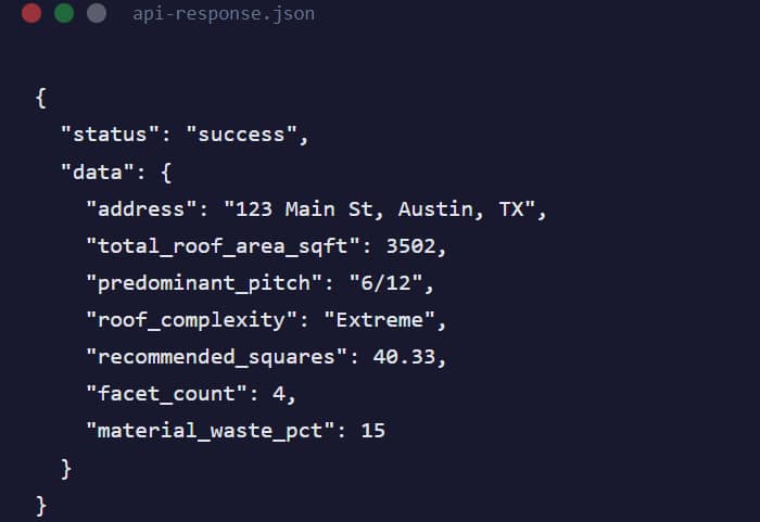 Instant Roofer API response example