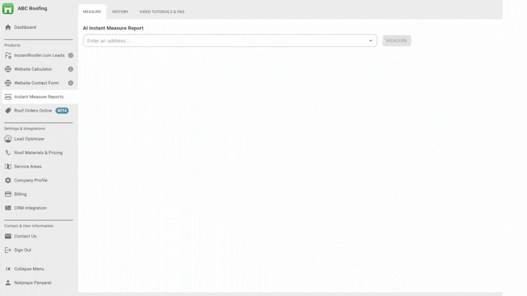 Instant Measure Report demo showing roof measurements and 3D view