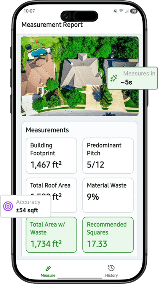 Instant Roofer mobile app measurement report