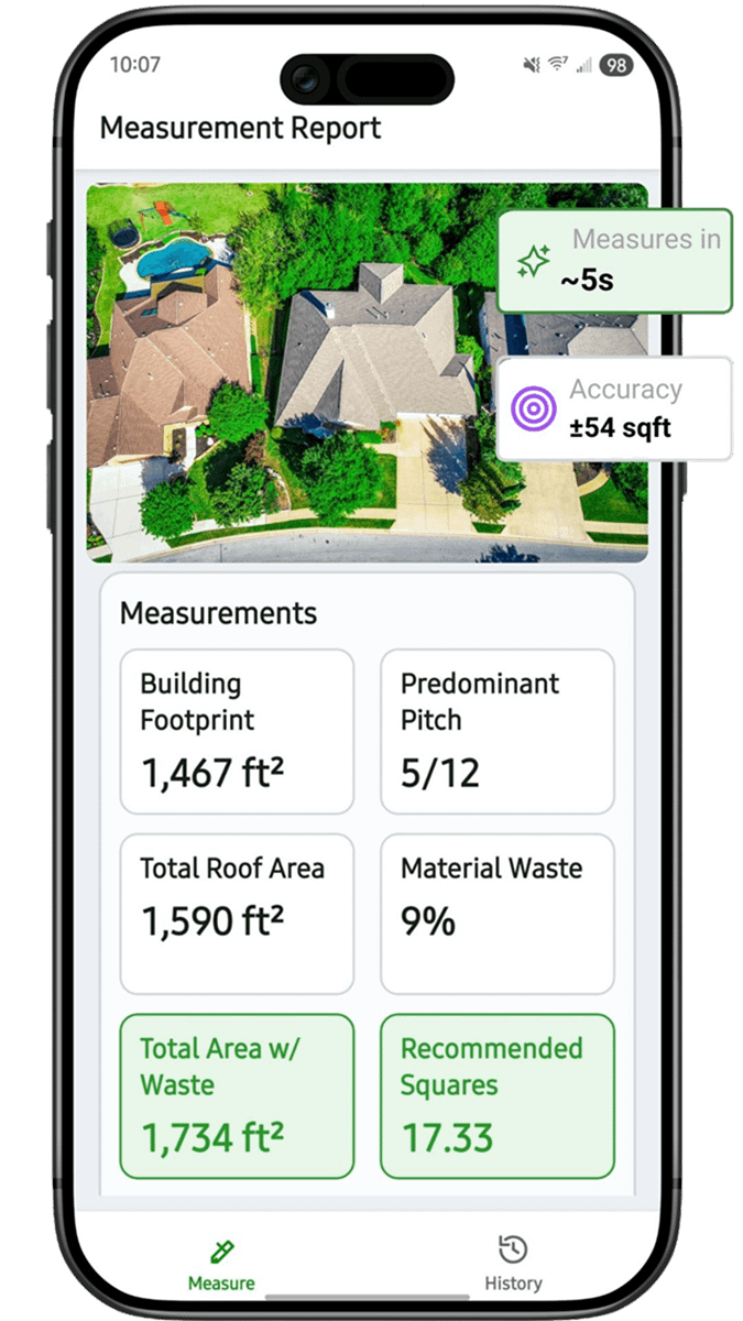 Instant Roofer mobile app measurement report