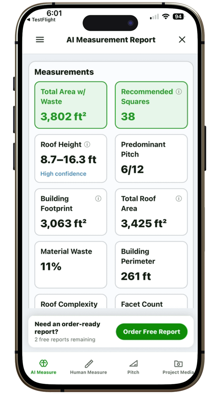 Instant Roofer free AI measurement report example