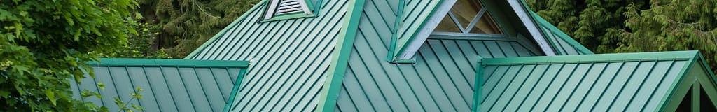 green painted metal roof