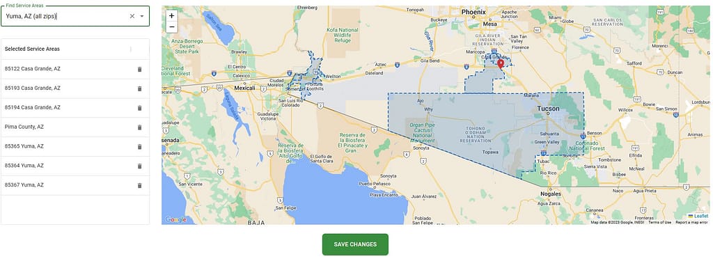 Instant Roofer Service area selection system for roofing leads