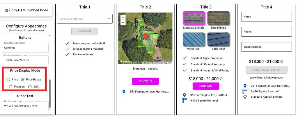 Instant Roofers Calculator with customized pricing controls