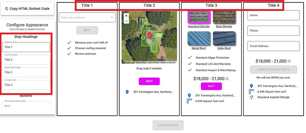 Instant Roofers Calculator with customized title controls