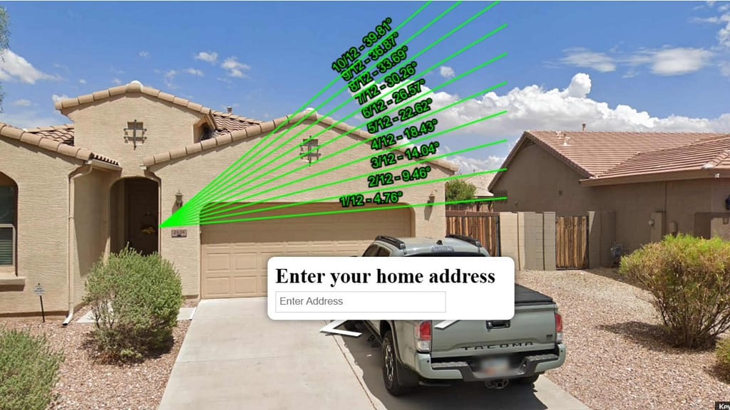 Screenshot of Instant Roofer's Online Roof Pitch Calculator