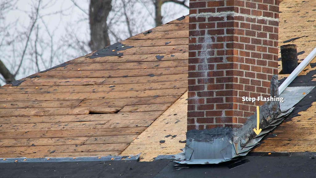 Step Flashing on a roof being replaced