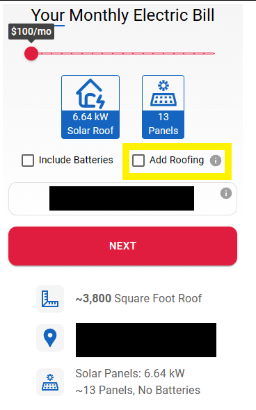Instant Roofer Solar Panel Cost Calculator with roof replacement
