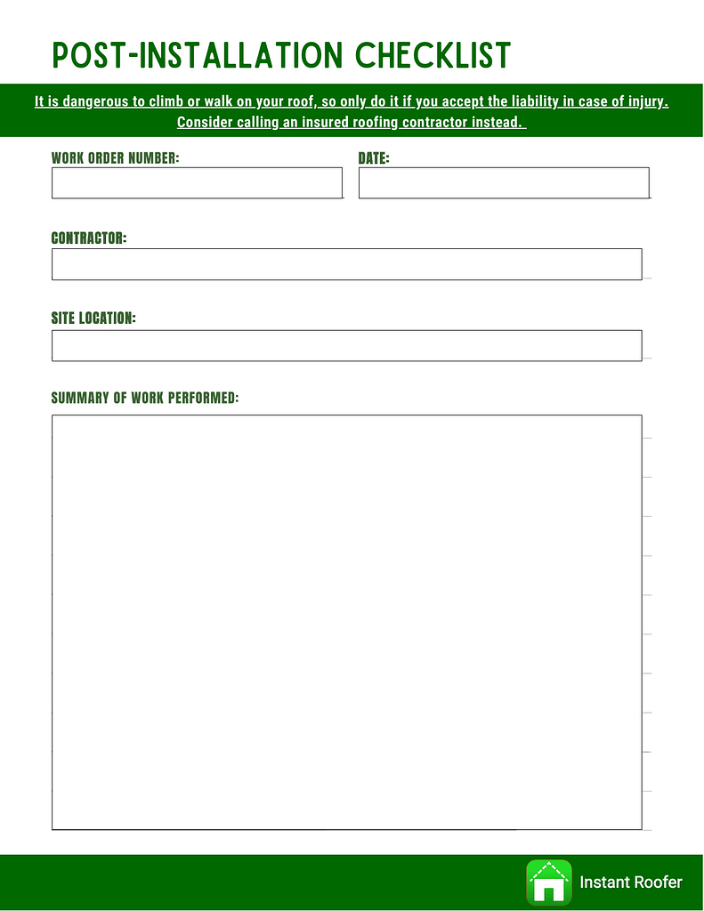 Fillable Form -  Post Installation Checklist