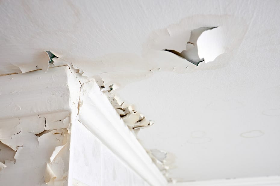 Ceiling damaged by a leaking roof