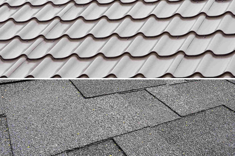 grey metal roof tiles and grey asphalt shingles