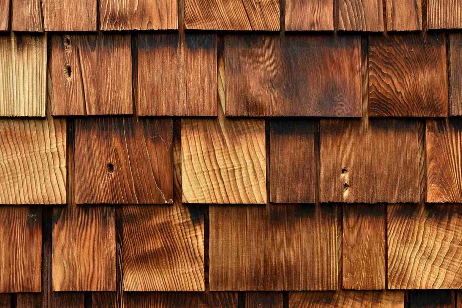 close up of cedar shake shingles