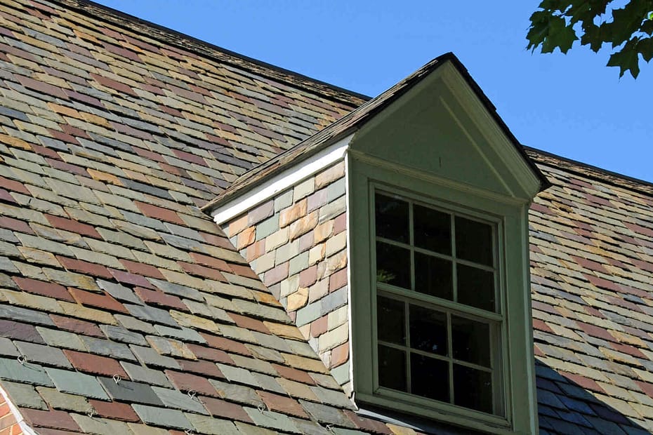 house with colorful slate roof
