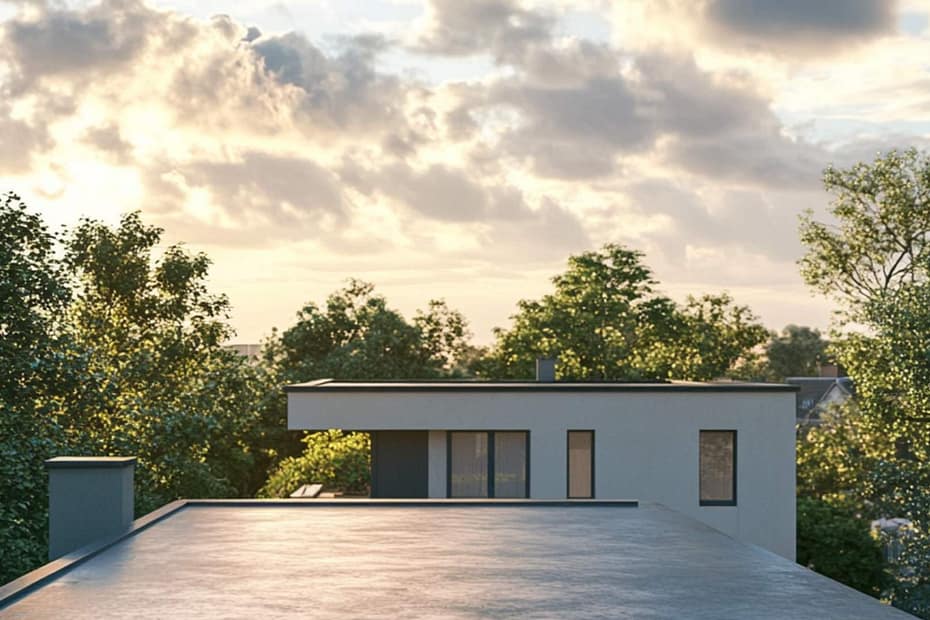 picture of a flat roof at sundown with clouds in the sky