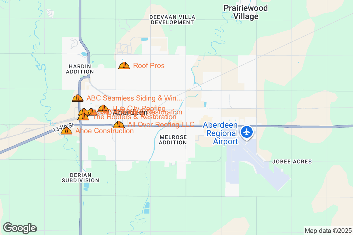 Map of Roofing Contractors in Aberdeen, South Dakota