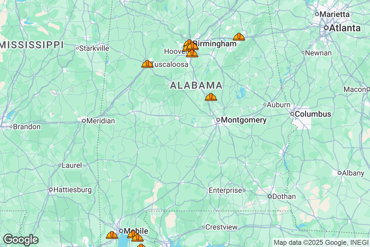 Map of Roofing Contractors in Alabama