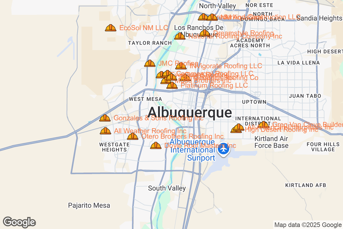 Map of Roofing Contractors in Albuquerque, New Mexico