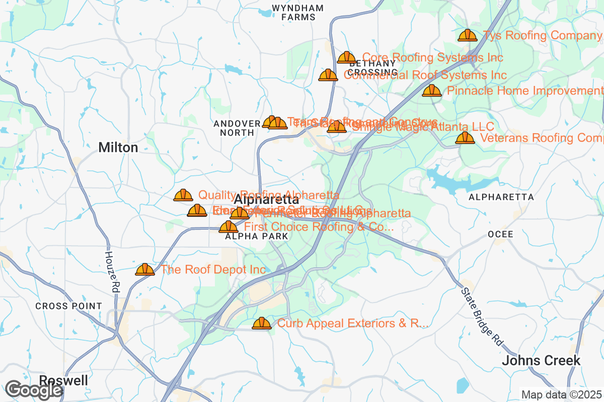 Map of Roofing Contractors in Alpharetta, Georgia