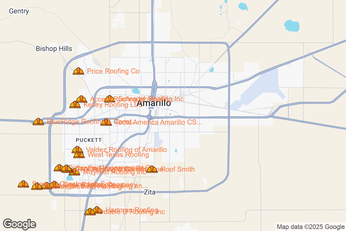 Map of Roofing Contractors in Amarillo, Texas
